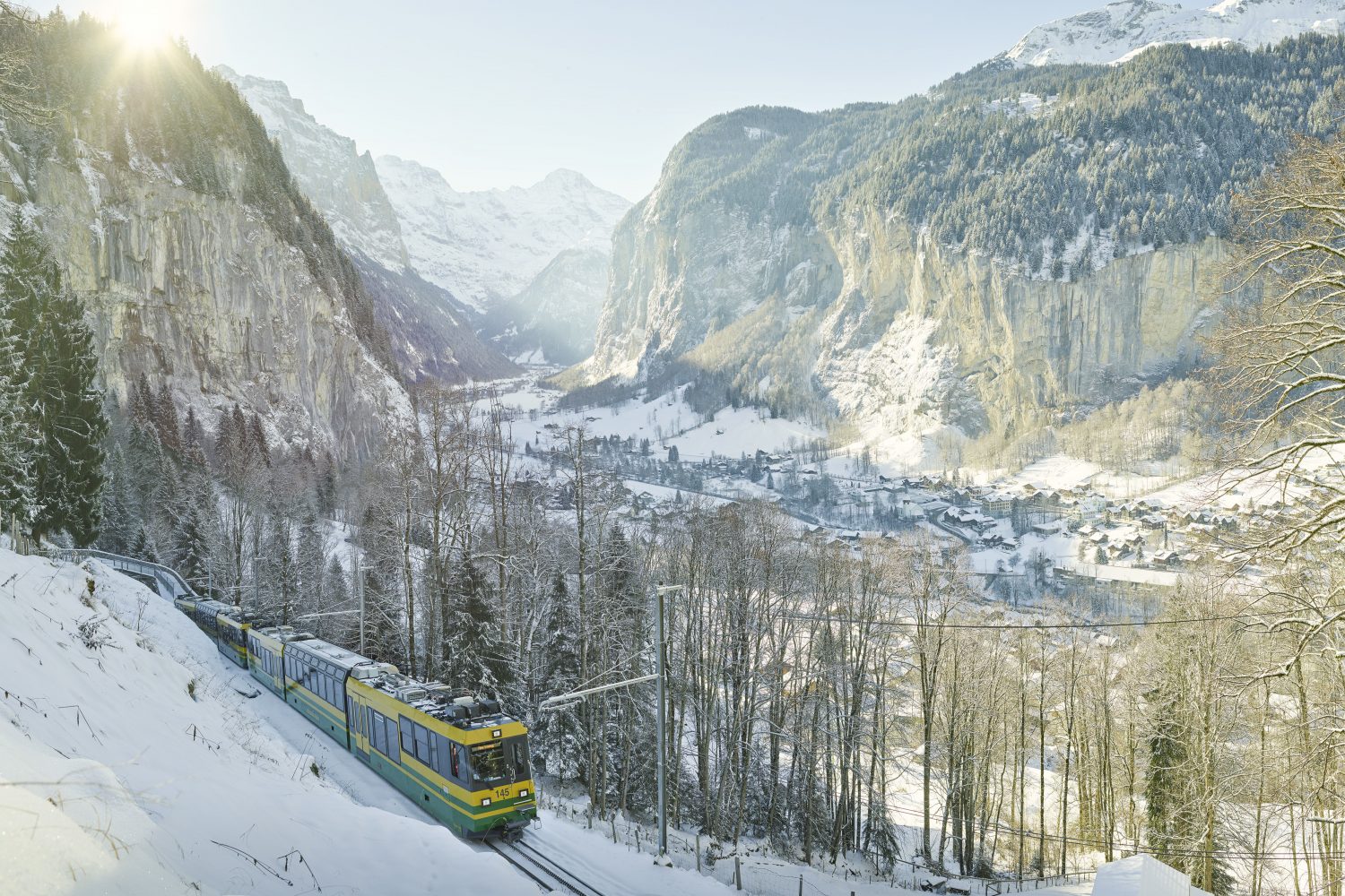 Jungfraubahn van Lauterbrunnen naar Wengen Winter